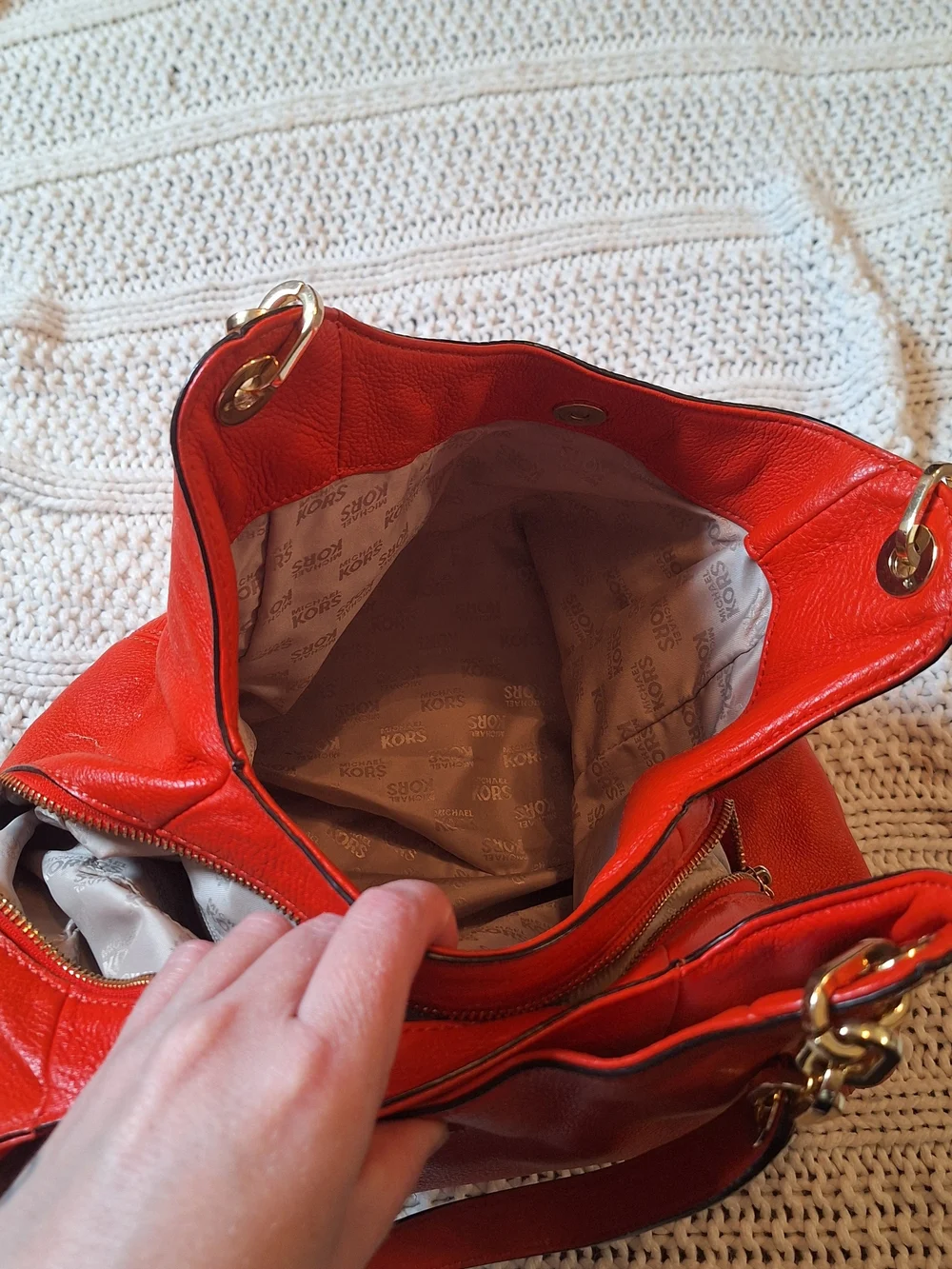 Michael Kors Red Leather Shoulder Bag with Gold Hardware